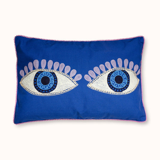 Blauwe boze ogen kussenhoes