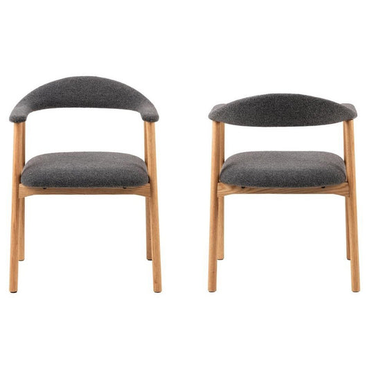 HSM Collection-Eetkamerstoel Ella Met Arm S/2-56x54x76-Grijs/White Pigmented-Stof/Eiken