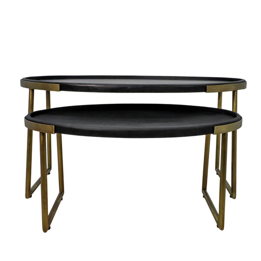2 Delige salontafel set Paulson - mangohout/antiek goud
